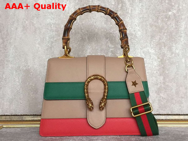 Gucci Dionysus Leather Top Handle Bag Nude Green Red Leather Medium Size Replica