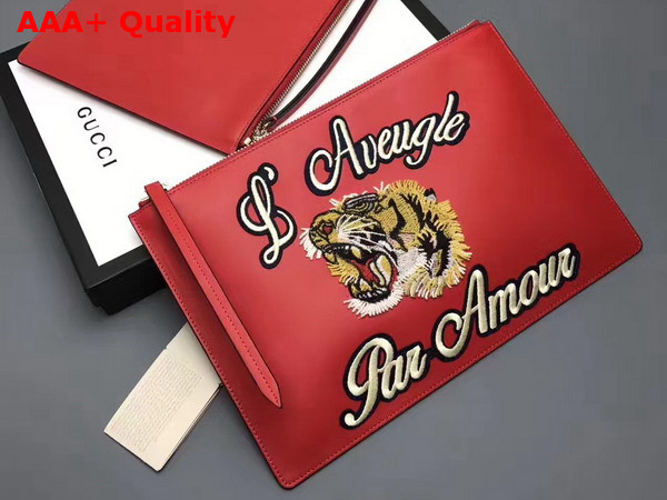 Gucci Embroidered Leather Pouch in Red Leather 431416 Replica
