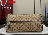 Gucci GG Canvas Small Cylinder Bag in Beige and Dark Brown GG Canvas 834455 Replica