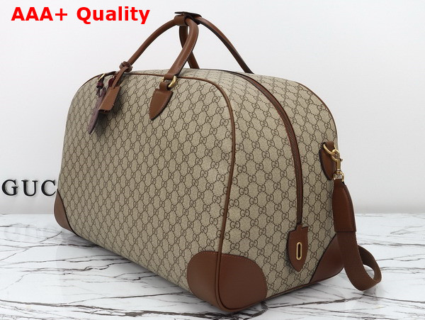 Gucci GG Emblem Large Duffle Bag in Beige and Dark Brown New GG Monogram Coated Fabric 821158 Replica
