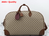 Gucci GG Emblem Large Duffle Bag in Beige and Dark Brown New GG Monogram Coated Fabric 821158 Replica