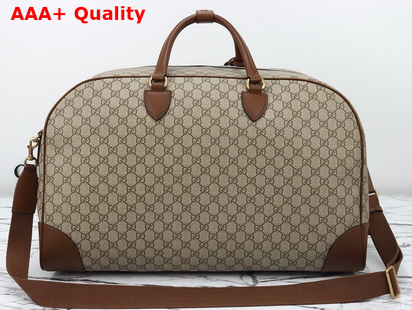 Gucci GG Emblem Large Duffle Bag in Beige and Dark Brown New GG Monogram Coated Fabric 821158 Replica