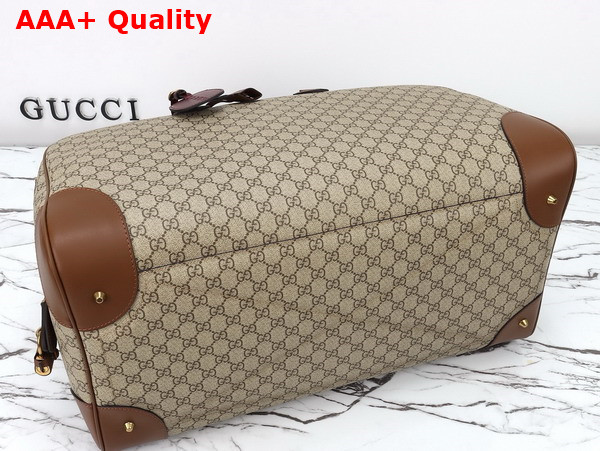 Gucci GG Emblem Large Duffle Bag in Beige and Dark Brown New GG Monogram Coated Fabric 821158 Replica