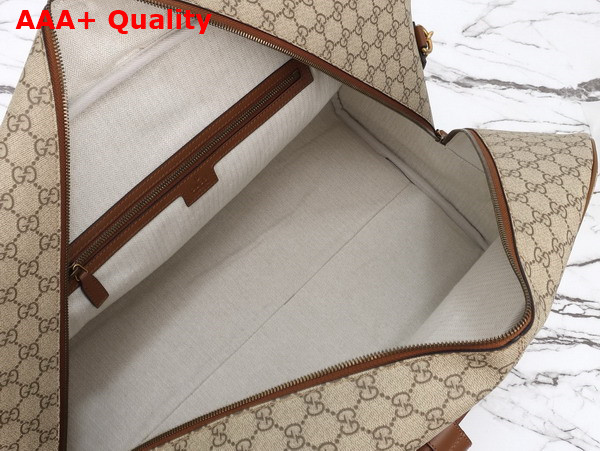 Gucci GG Emblem Large Duffle Bag in Beige and Dark Brown New GG Monogram Coated Fabric 821158 Replica
