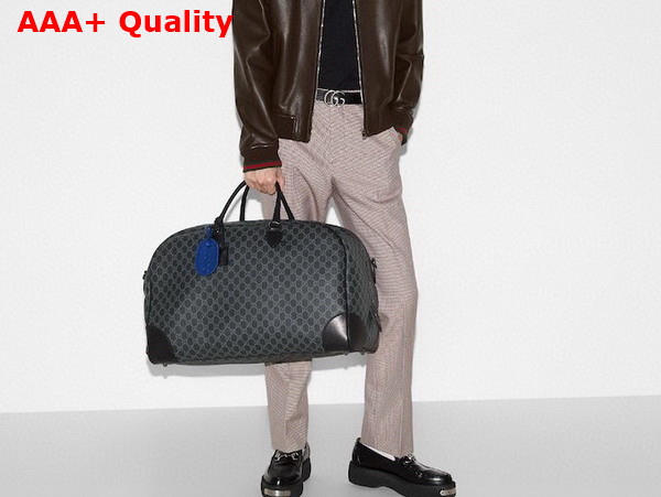 Gucci GG Emblem Large Duffle Bag in Black New GG Monogram Coated Fabric 821158 Replica