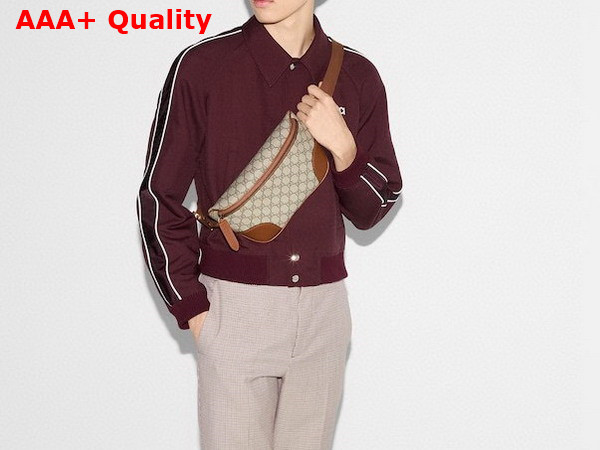 Gucci GG Emblem Medium Belt Bag in Beige and Dark Brown New GG Monogram Coated Fabric 821162 Replica
