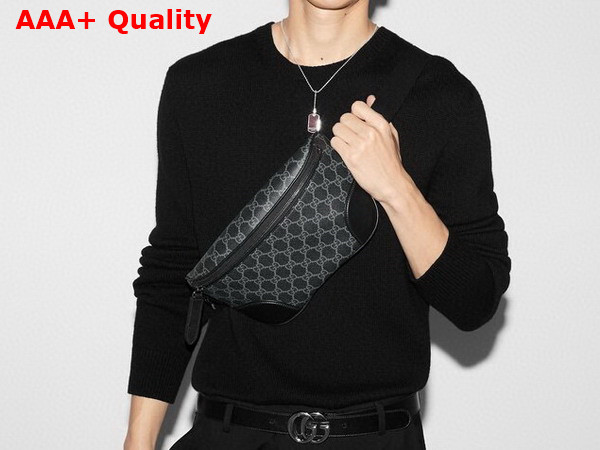 Gucci GG Emblem Medium Belt Bag in Black New GG Monogram Coated Fabric 821162 Replica