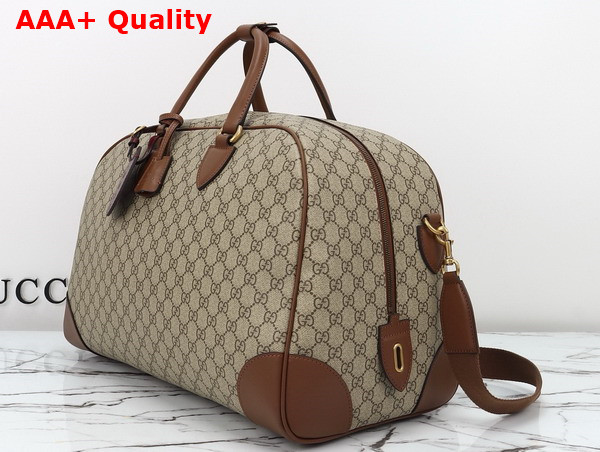 Gucci GG Emblem Medium Duffle Bag in Beige and Dark Brown New GG Monogram Coated Fabric 821148 Replica