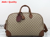Gucci GG Emblem Medium Duffle Bag in Beige and Dark Brown New GG Monogram Coated Fabric 821148 Replica