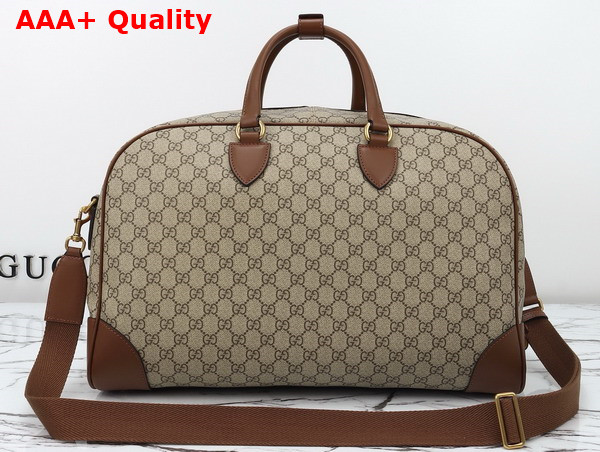 Gucci GG Emblem Medium Duffle Bag in Beige and Dark Brown New GG Monogram Coated Fabric 821148 Replica