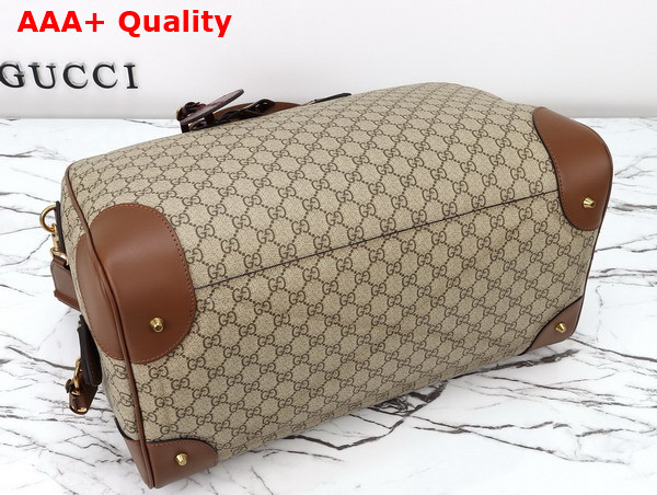 Gucci GG Emblem Medium Duffle Bag in Beige and Dark Brown New GG Monogram Coated Fabric 821148 Replica