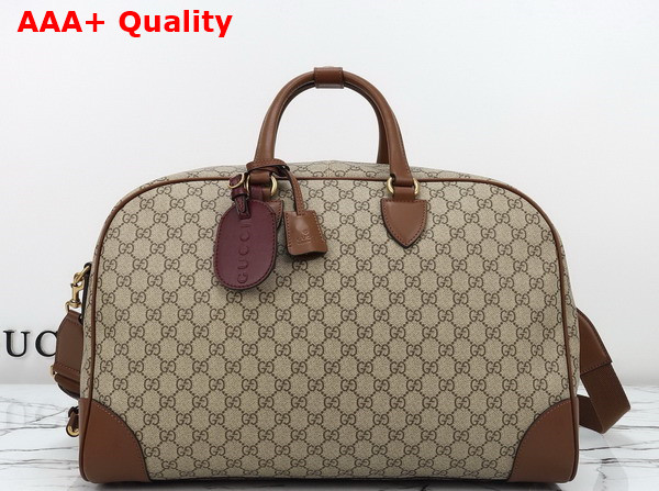Gucci GG Emblem Medium Duffle Bag in Beige and Dark Brown New GG Monogram Coated Fabric 821148 Replica