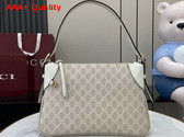 Gucci GG Emblem Medium Shoulder Bag in Beige and White New GG Monogram Coated Fabric 815216 Replica