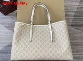 Gucci GG Emblem Medium Tote Bag in Beige and White New GG Monogram Coated Fabric 815213 Replica