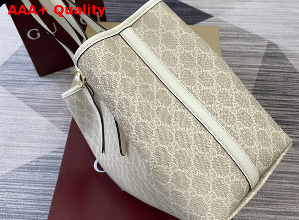 Gucci GG Emblem Medium Tote Bag in Beige and White New GG Monogram Coated Fabric 815213 Replica