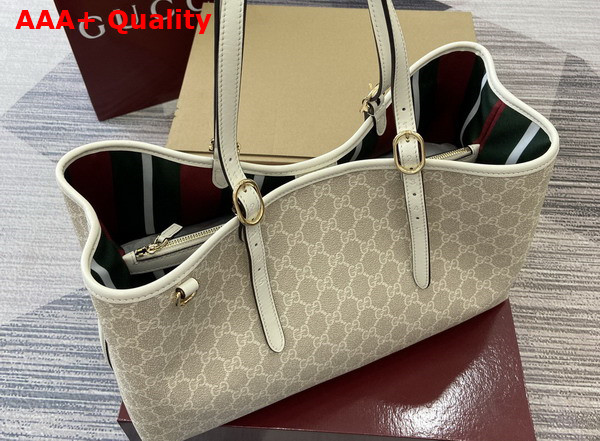 Gucci GG Emblem Medium Tote Bag in Beige and White New GG Monogram Coated Fabric 815213 Replica