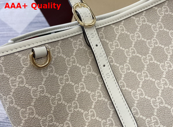 Gucci GG Emblem Medium Tote Bag in Beige and White New GG Monogram Coated Fabric 815213 Replica