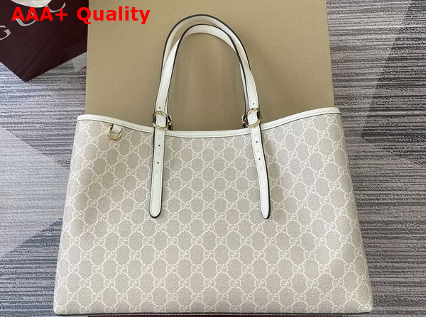 Gucci GG Emblem Medium Tote Bag in Beige and White New GG Monogram Coated Fabric 815213 Replica