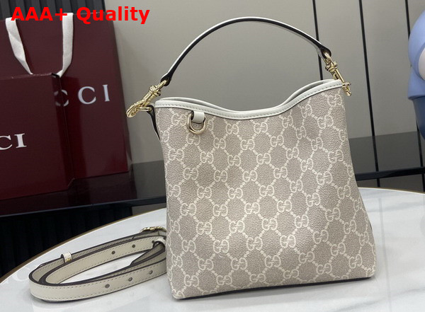 Gucci GG Emblem Mini Bucket Bag in Beige and White New GG Monogram Coated Fabric 815118 Replica