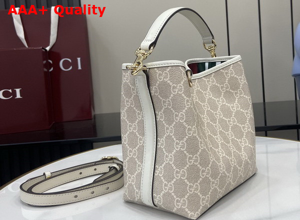 Gucci GG Emblem Mini Bucket Bag in Beige and White New GG Monogram Coated Fabric 815118 Replica