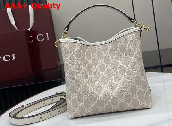 Gucci GG Emblem Mini Bucket Bag in Beige and White New GG Monogram Coated Fabric 815118 Replica