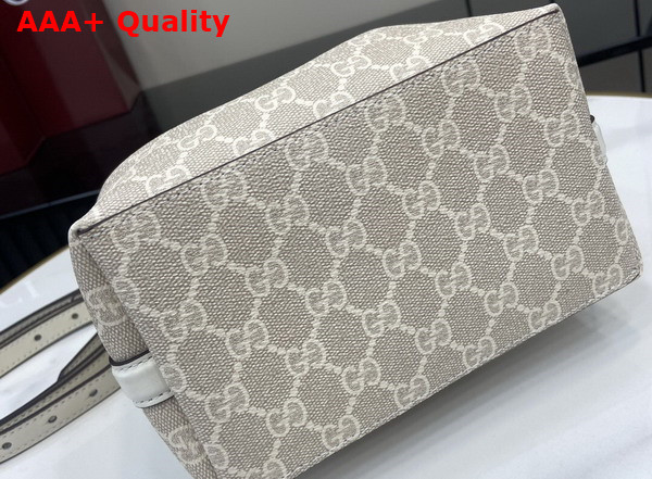 Gucci GG Emblem Mini Bucket Bag in Beige and White New GG Monogram Coated Fabric 815118 Replica