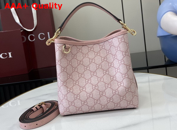 Gucci GG Emblem Mini Bucket Bag in Light Pink GG Monogram Coated Fabric 815118 Replica