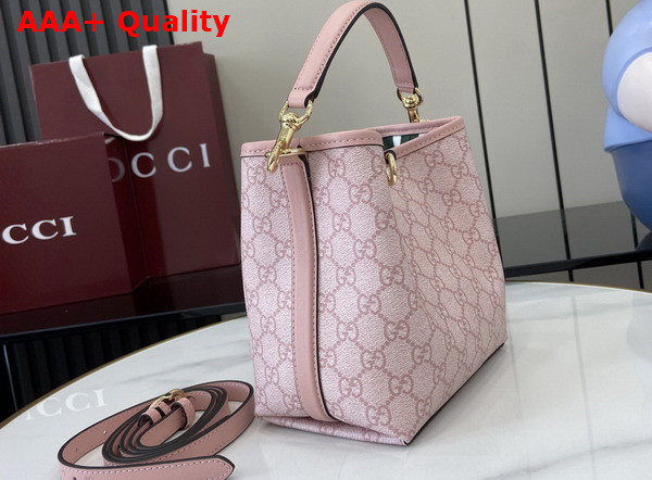 Gucci GG Emblem Mini Bucket Bag in Light Pink GG Monogram Coated Fabric 815118 Replica
