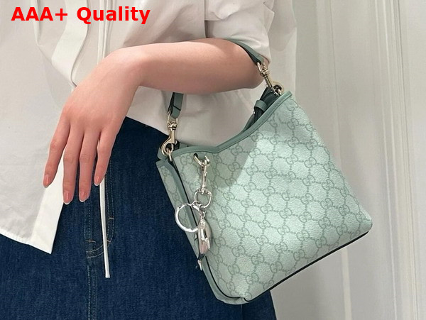 Gucci GG Emblem Mini Bucket Bag in Sage Green GG Monogram Coated Fabric 815118 Replica