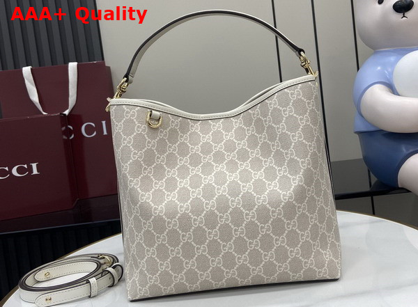 Gucci GG Emblem Small Shoulder Bag in Beige and White New GG Monogram Coated Fabric 815103 Replica