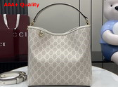 Gucci GG Emblem Small Shoulder Bag in Beige and White New GG Monogram Coated Fabric 815103 Replica