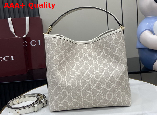 Gucci GG Emblem Small Shoulder Bag in Beige and White New GG Monogram Coated Fabric 815103 Replica