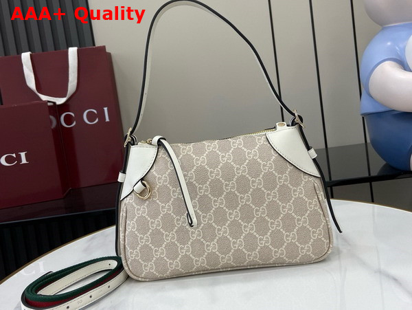 Gucci GG Emblem Small Shoulder Bag in Beige and White New GG Monogram Coated Fabric 815218 Replica