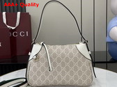 Gucci GG Emblem Small Shoulder Bag in Beige and White New GG Monogram Coated Fabric 815218 Replica