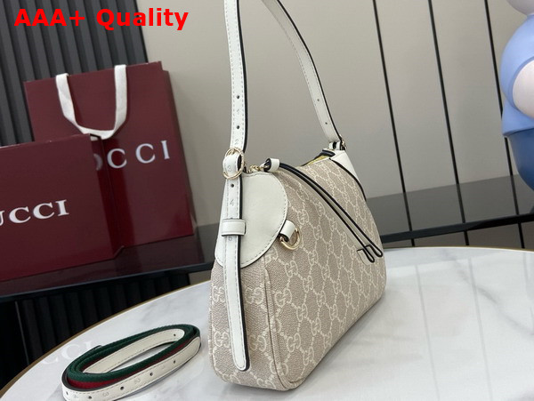 Gucci GG Emblem Small Shoulder Bag in Beige and White New GG Monogram Coated Fabric 815218 Replica