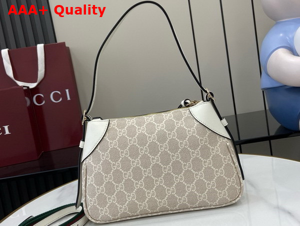 Gucci GG Emblem Small Shoulder Bag in Beige and White New GG Monogram Coated Fabric 815218 Replica
