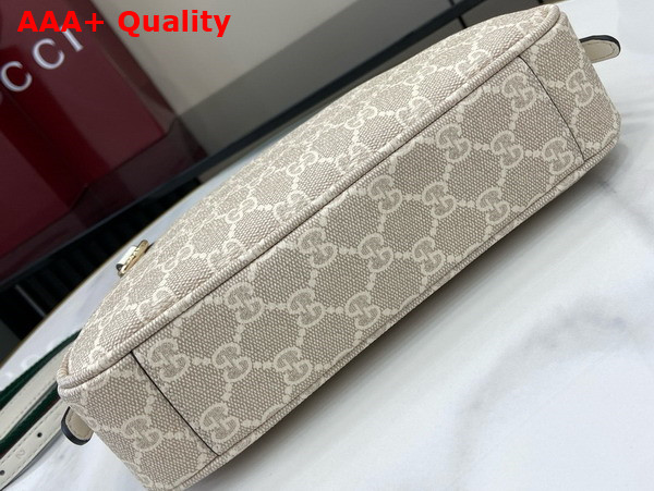 Gucci GG Emblem Small Shoulder Bag in Beige and White New GG Monogram Coated Fabric 815218 Replica