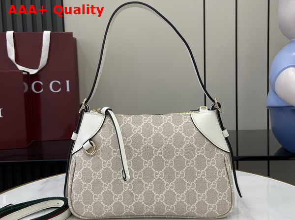 Gucci GG Emblem Small Shoulder Bag in Beige and White New GG Monogram Coated Fabric 815218 Replica