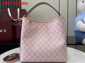 Gucci GG Emblem Small Shoulder Bag in Light Pink GG Monogram Coated Fabric 815103 Replica
