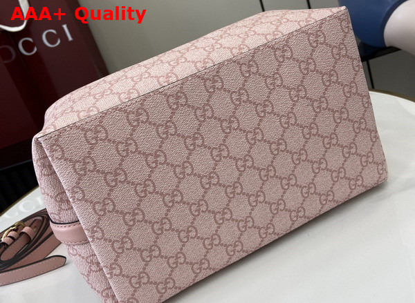Gucci GG Emblem Small Shoulder Bag in Light Pink GG Monogram Coated Fabric 815103 Replica