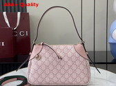Gucci GG Emblem Small Shoulder Bag in Light Pink GG Monogram Coated Fabric 815218 Replica
