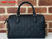 Gucci GG Emblem Small Top Handle Bag in Black GG Grainy Leather 815255 Replica