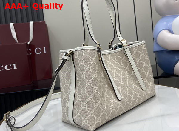 Gucci GG Emblem Small Tote Bag in Beige and White New GG Monogram Coated Fabric 815214 Replica