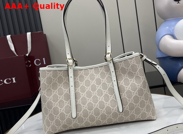 Gucci GG Emblem Small Tote Bag in Beige and White New GG Monogram Coated Fabric 815214 Replica