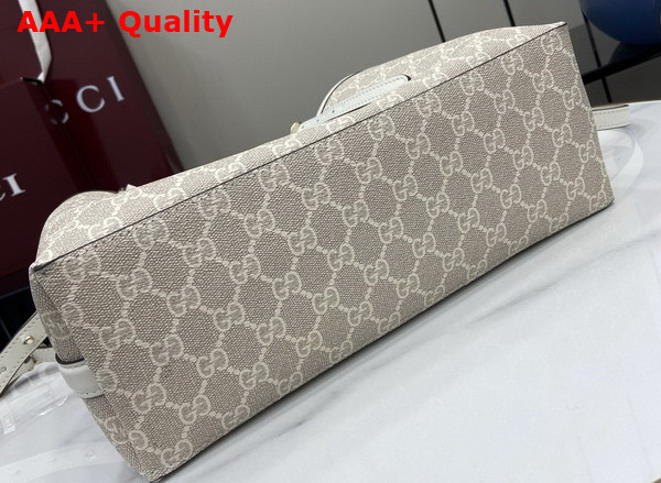 Gucci GG Emblem Small Tote Bag in Beige and White New GG Monogram Coated Fabric 815214 Replica