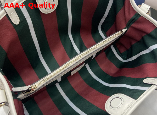 Gucci GG Emblem Small Tote Bag in Beige and White New GG Monogram Coated Fabric 815214 Replica