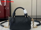 Gucci GG Emblem Super Mini Top Handle Bag in Black GG Grainy Leather 815256 Replica