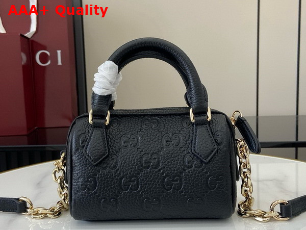 Gucci GG Emblem Super Mini Top Handle Bag in Black GG Grainy Leather 815256 Replica