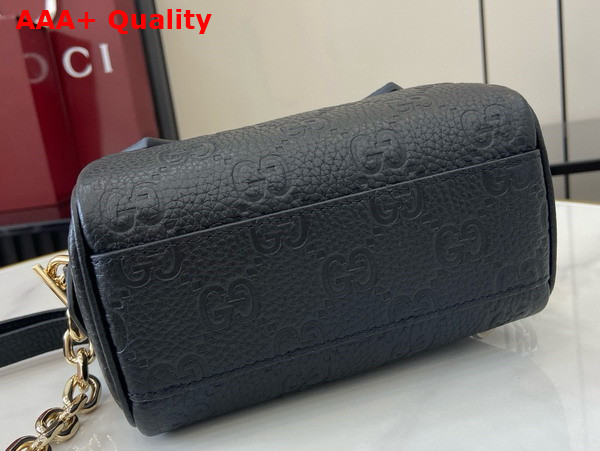 Gucci GG Emblem Super Mini Top Handle Bag in Black GG Grainy Leather 815256 Replica