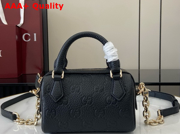 Gucci GG Emblem Super Mini Top Handle Bag in Black GG Grainy Leather 815256 Replica